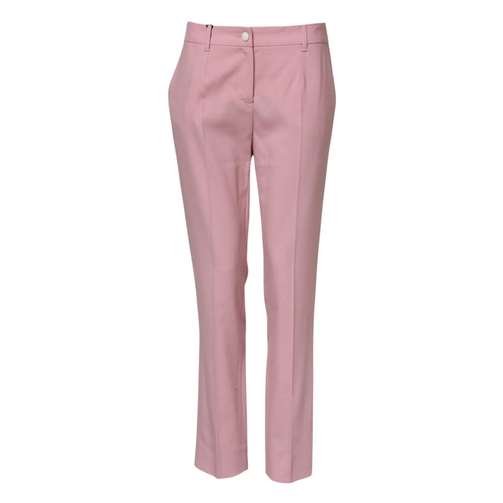 Un pantalon droit rose élégant dolce & gabbana en laine avec une coupe ajustée et des plis subtils à la taille