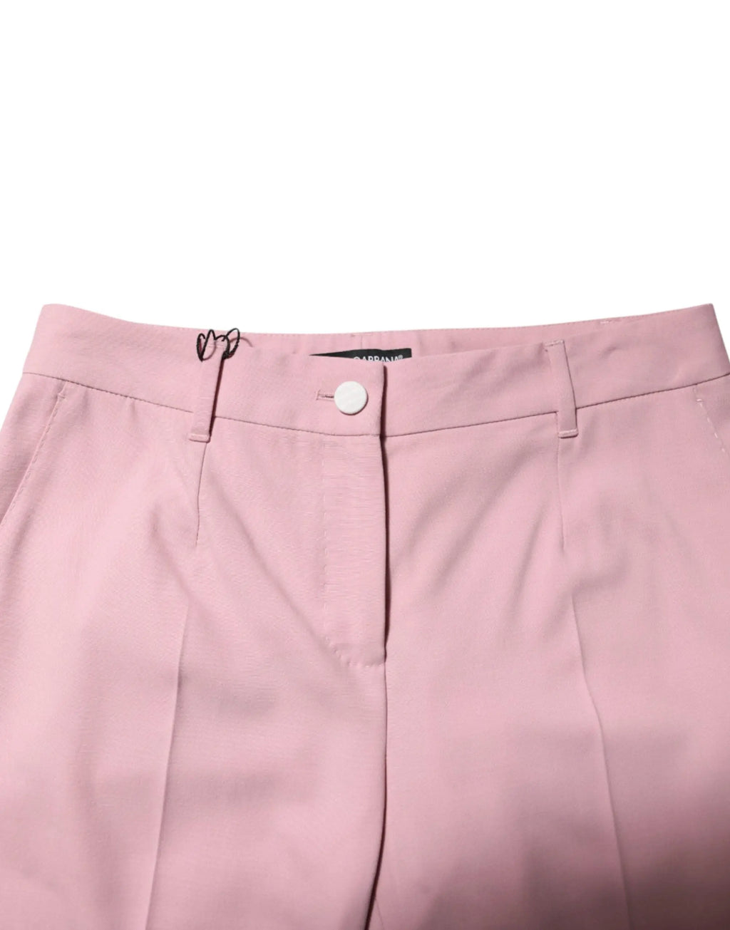 Un pantalon rose en laine dolce gabbana taille moyenne ajusté avec fermeture à bouton blanc et design structuré