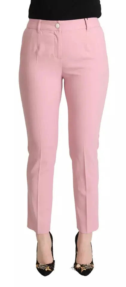 Pantalon ajusté rose dolce & gabbana en laine avec coupe droite élégante et fermeture à un bouton