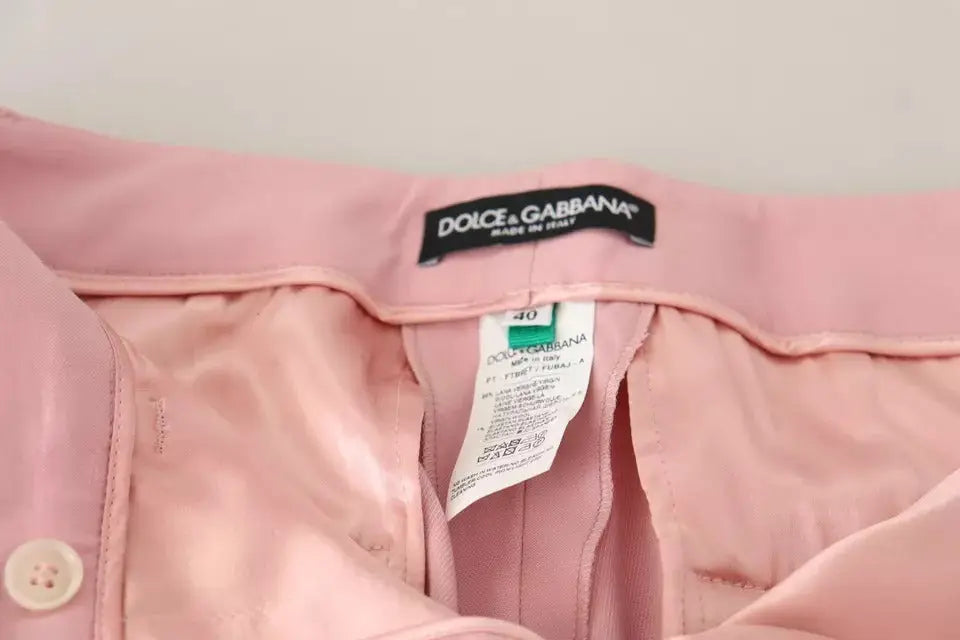Pantalon dolce & gabbana rose en laine mi taille coupe fuselée avec tissu satiné et étiquette noire visible