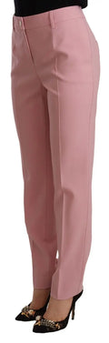 Pantalon dolce gabbana rose en laine stretch taille haute avec coupe droite et plis subtils sur le devant