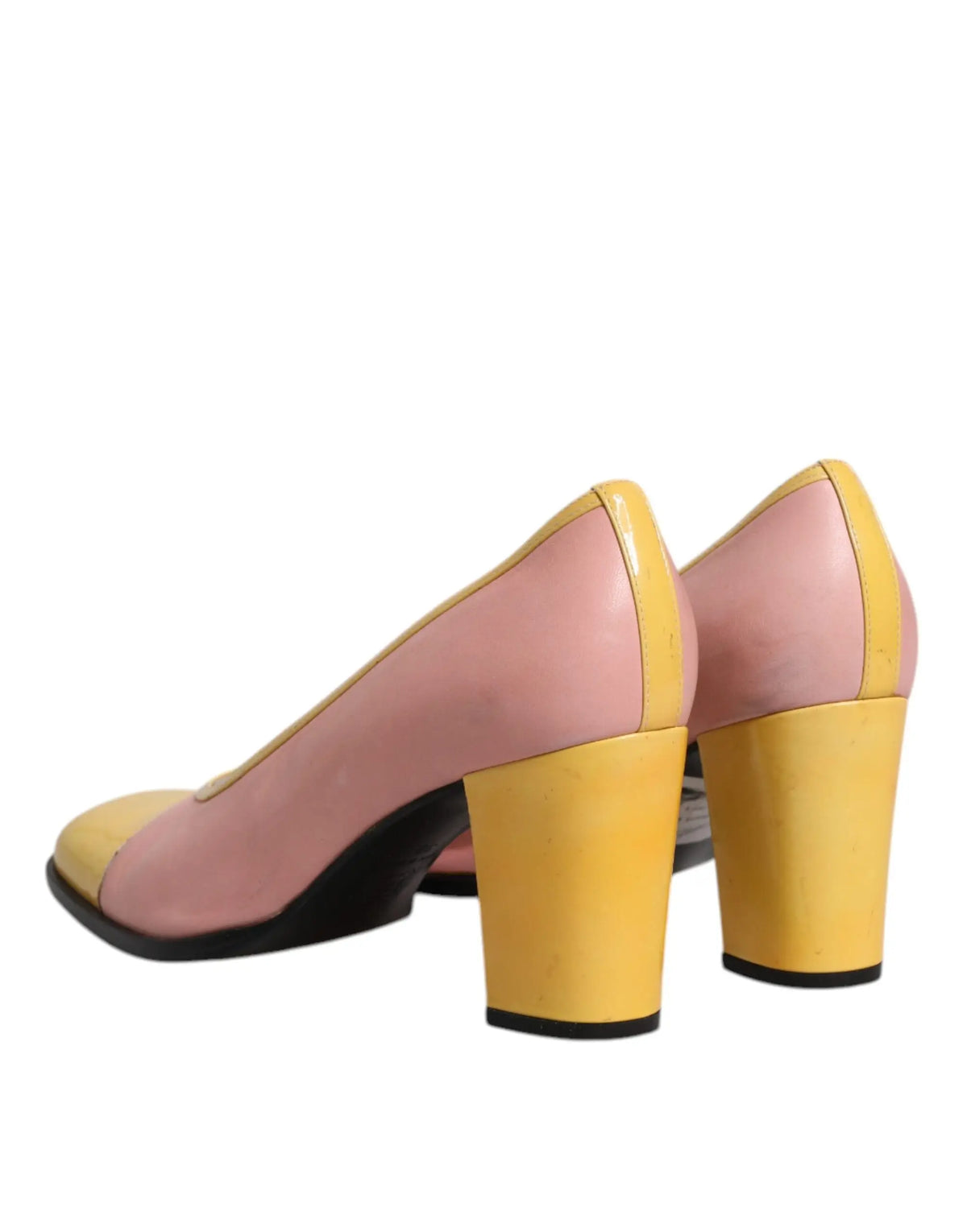 Dolce & gabbana pastel rose et jaune moutarde escarpins en cuir à talon bloc gros