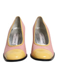 Escarpins à talons bloc en cuir verni rose pastel et jaune de Dolce & Gabbana
