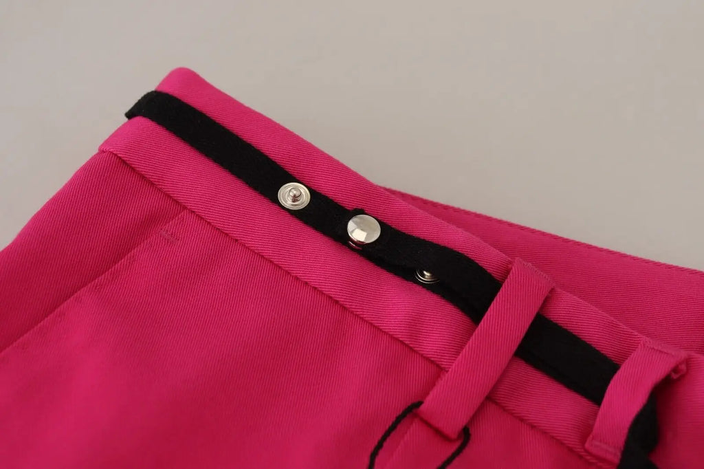 Pantalon dolce & gabbana rose vif taille haute avec ceinture élastique noire et boutons-pressions argentés