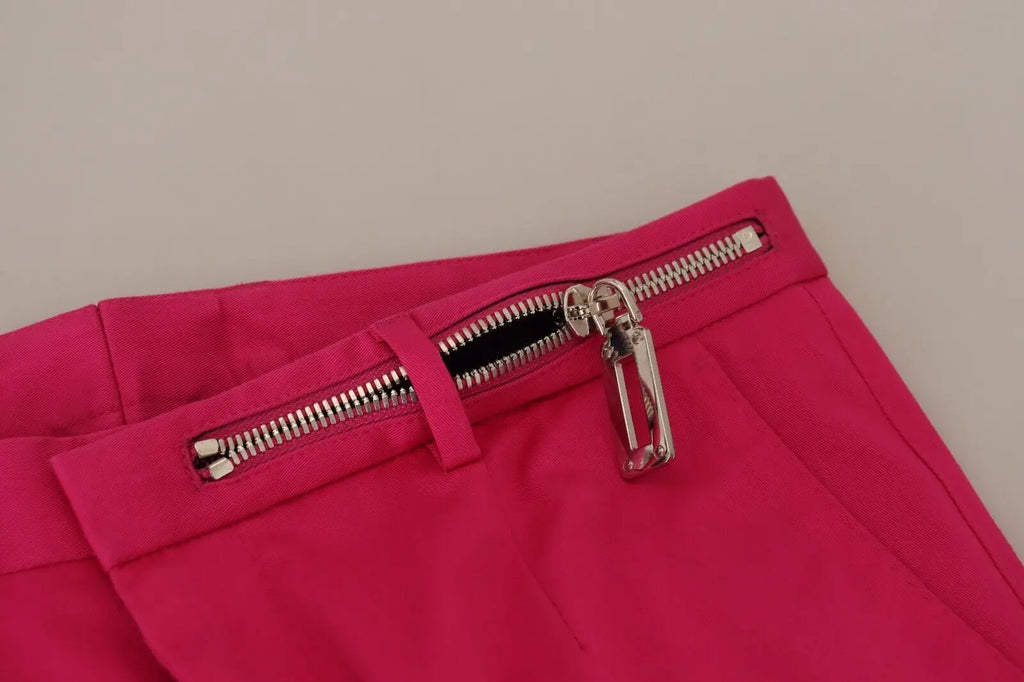 Pantalon dolce & gabbana rose vif en tissu avec fermeture éclair argentée et tirette assortie