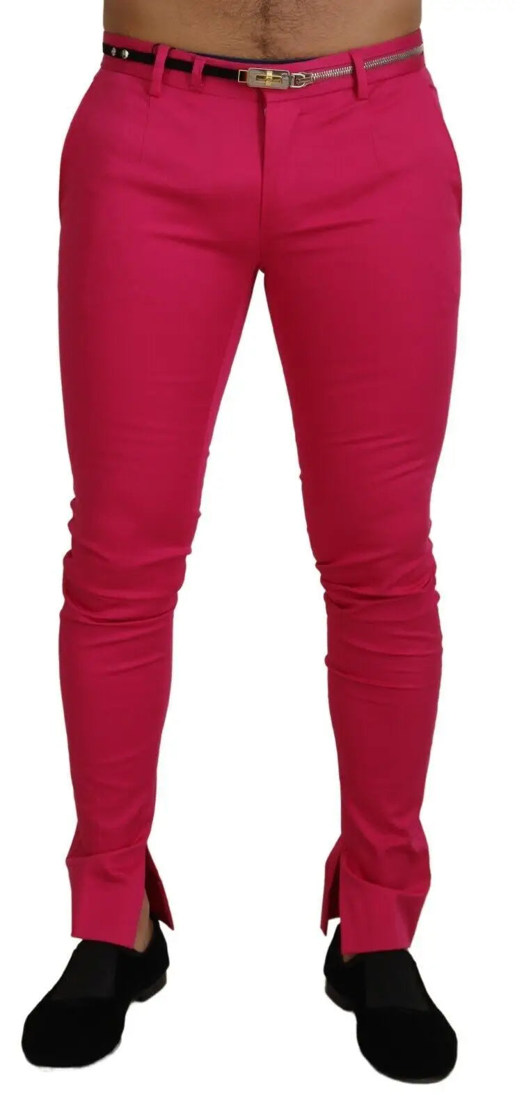Pantalon slim fuchsia de dolce & gabbana avec fermeture éclair aux chevilles et ceinture à boucle rose