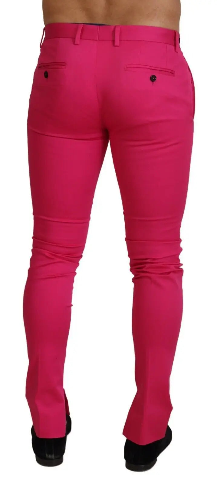 Pantalon dolce & gabbana rose fuchsia slim avec poches arrière noires à boutons et ceinture assortie vue de dos