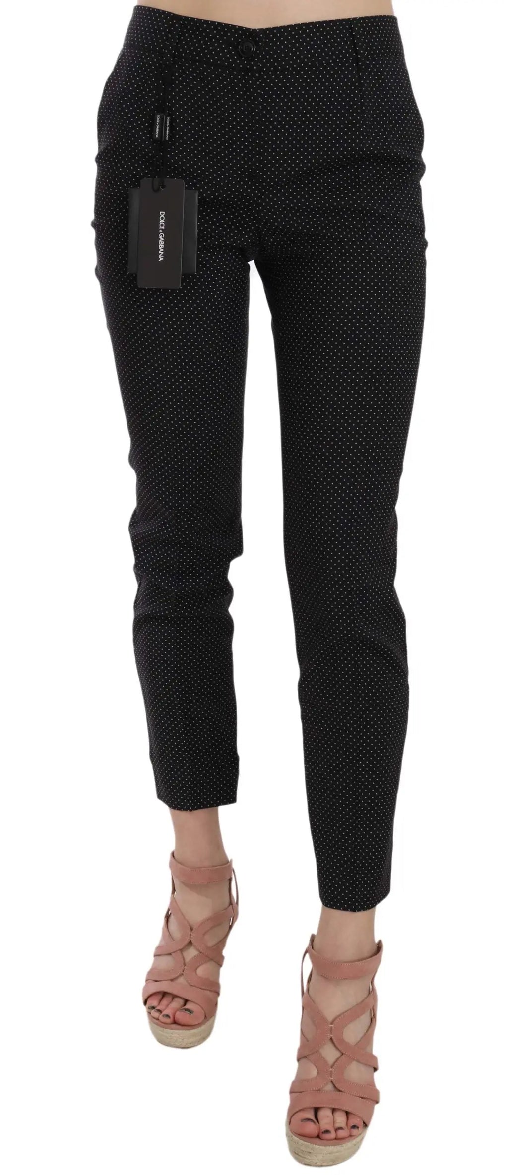 Pantalon capri slim tapered dolce & gabbana en maille ponte noire à pois blancs subtils