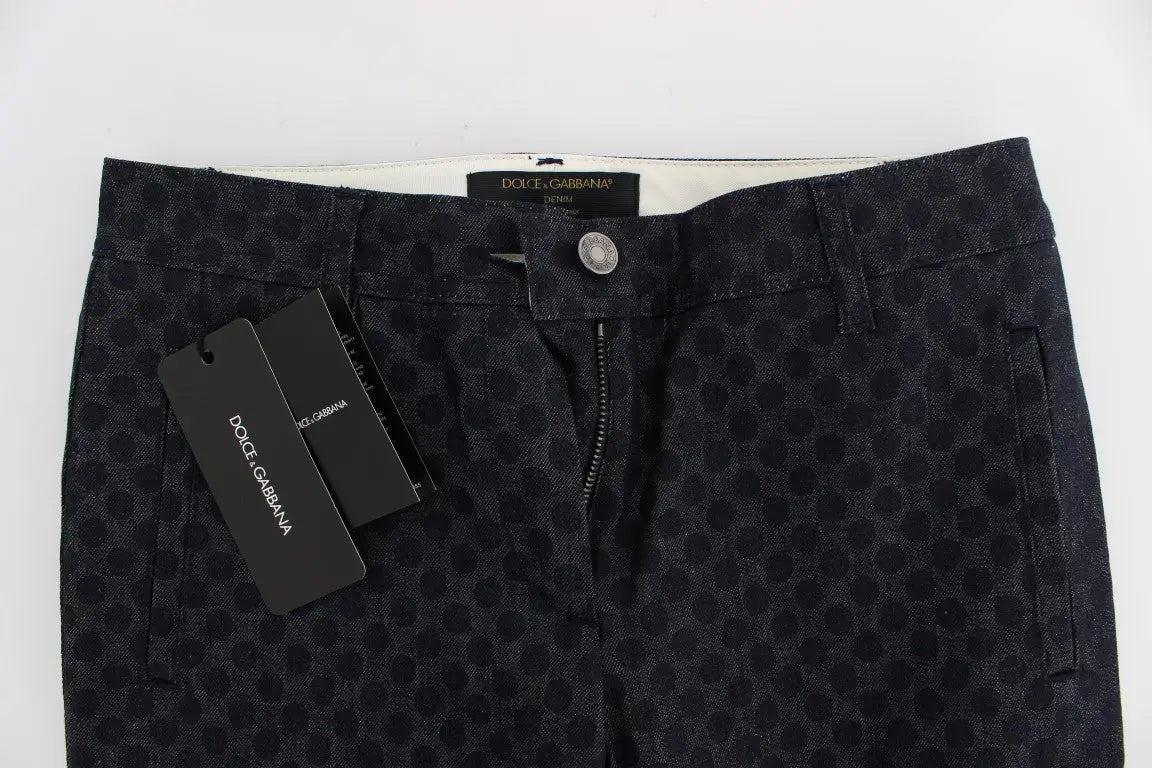 Pantalon slim noir dolce & gabbana pour hommes avec motif circulaire subtil en ton sur ton