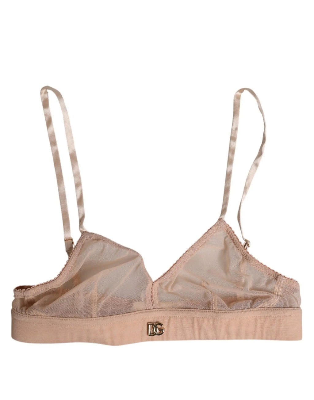 Soutien-gorge beige en satin sans armatures dolce & gabbana avec logo dg doré sur la bande en nylon rose poudre