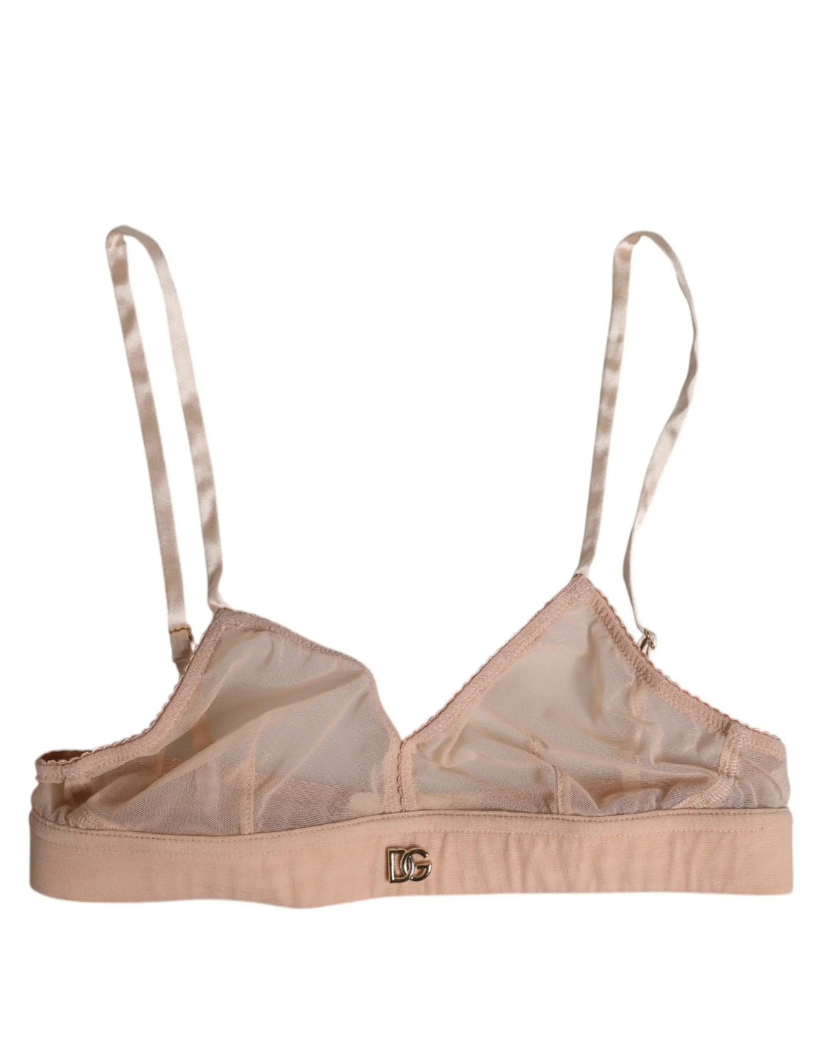 Soutien-gorge beige en satin sans armatures dolce & gabbana avec logo dg doré sur la bande en nylon rose poudre