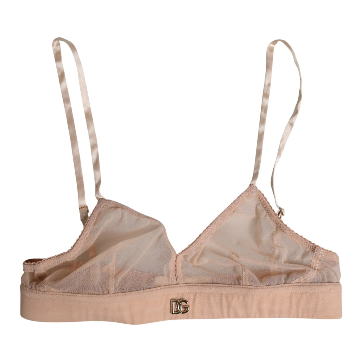 Soutien-gorge beige en mesh transparent avec bretelles satinées et plaque logo dg dorée dolce & gabbana