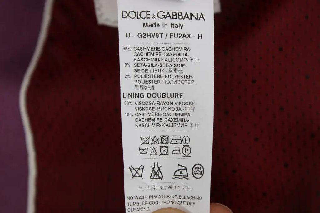 Étiquette d un blazer slim violet dolce & gabbana en cachemire 96 soie 3 et doublure viscose