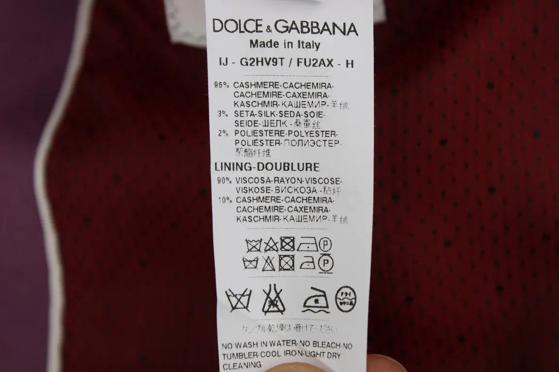 Étiquette d un blazer slim violet dolce & gabbana en cachemire 96 soie 3 et doublure viscose