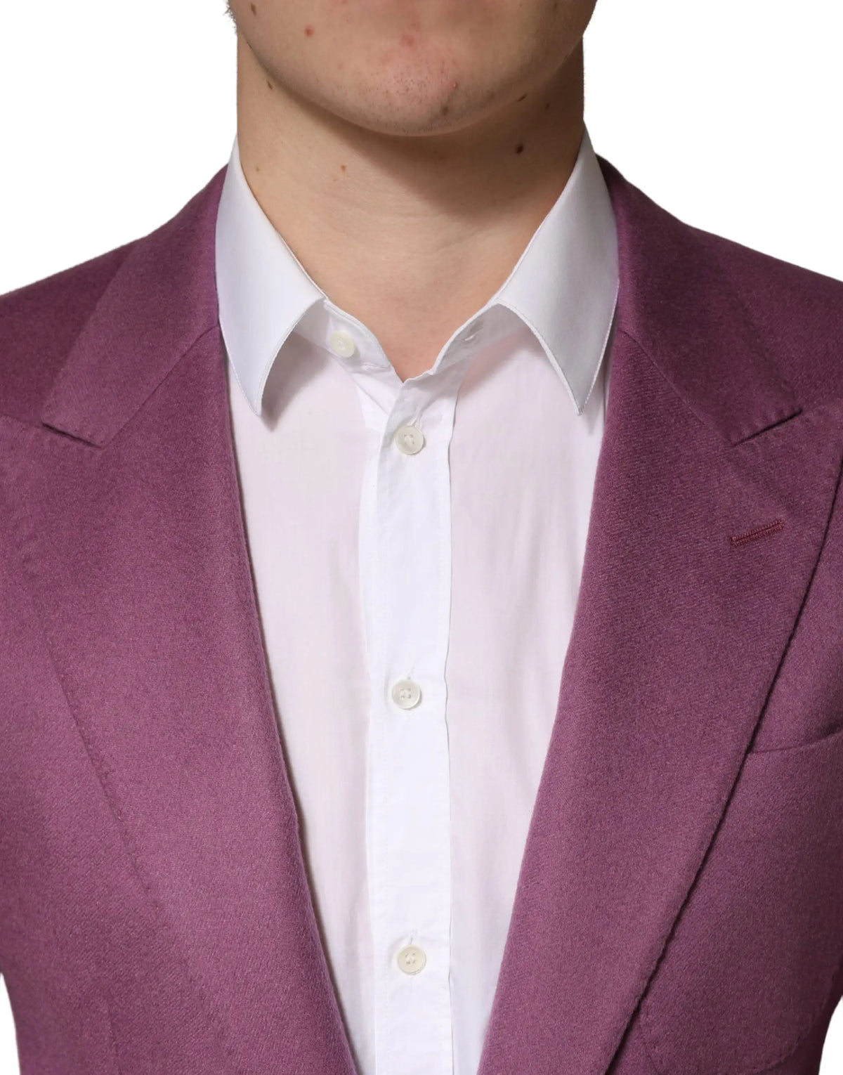 Dolce & gabbana purple cashmere slim fit blazer with subtle textured weave worn over white button-down shirt