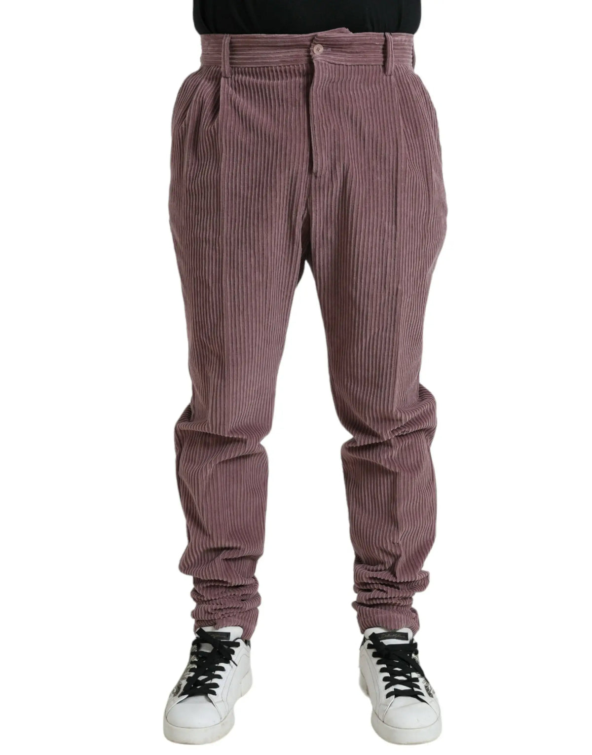 Pantalon skinny dolce & gabbana violet en velours côtelé coton extensible avec taille plissée et jambes effilées