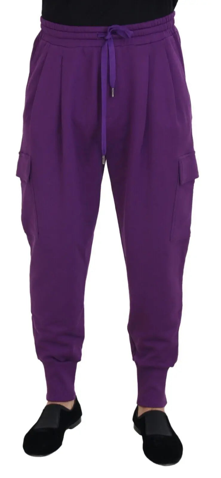Dolce & gabbana pantalon de jogging cargo violet en coton avec taille élastique, cordon, poches latérales et poignets côtelés