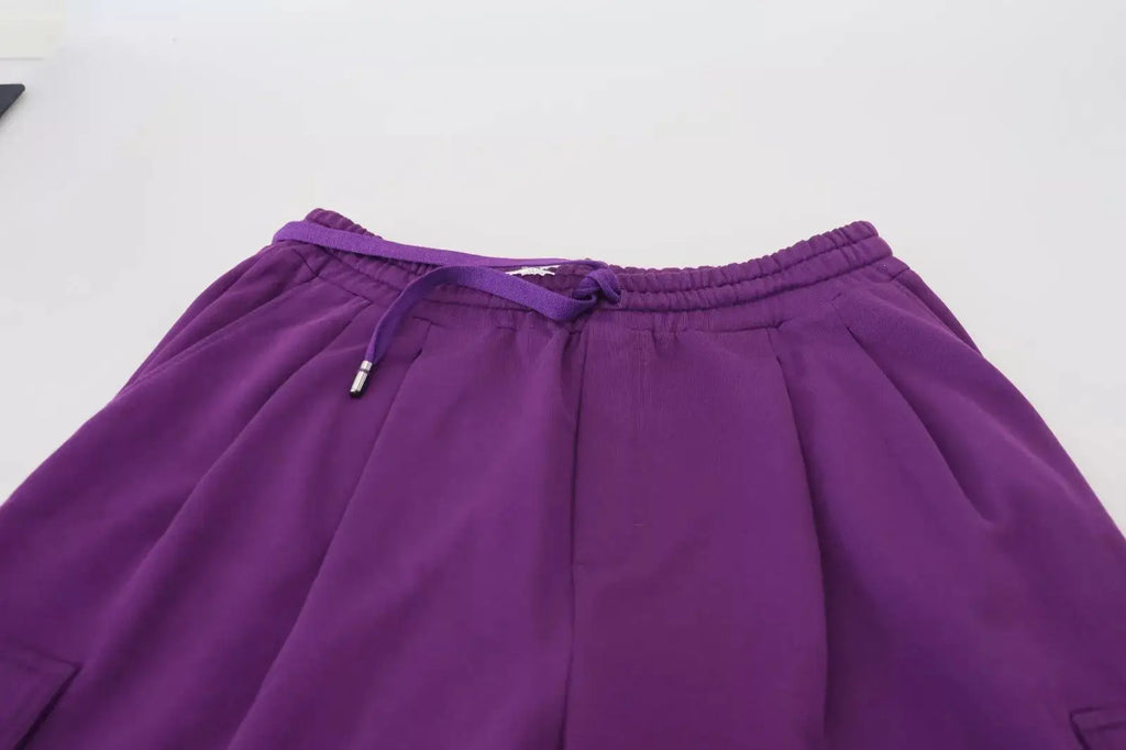 Pantalon de jogging cargo en coton violet dolce & gabbana avec taille élastique, cordon et plis discrets