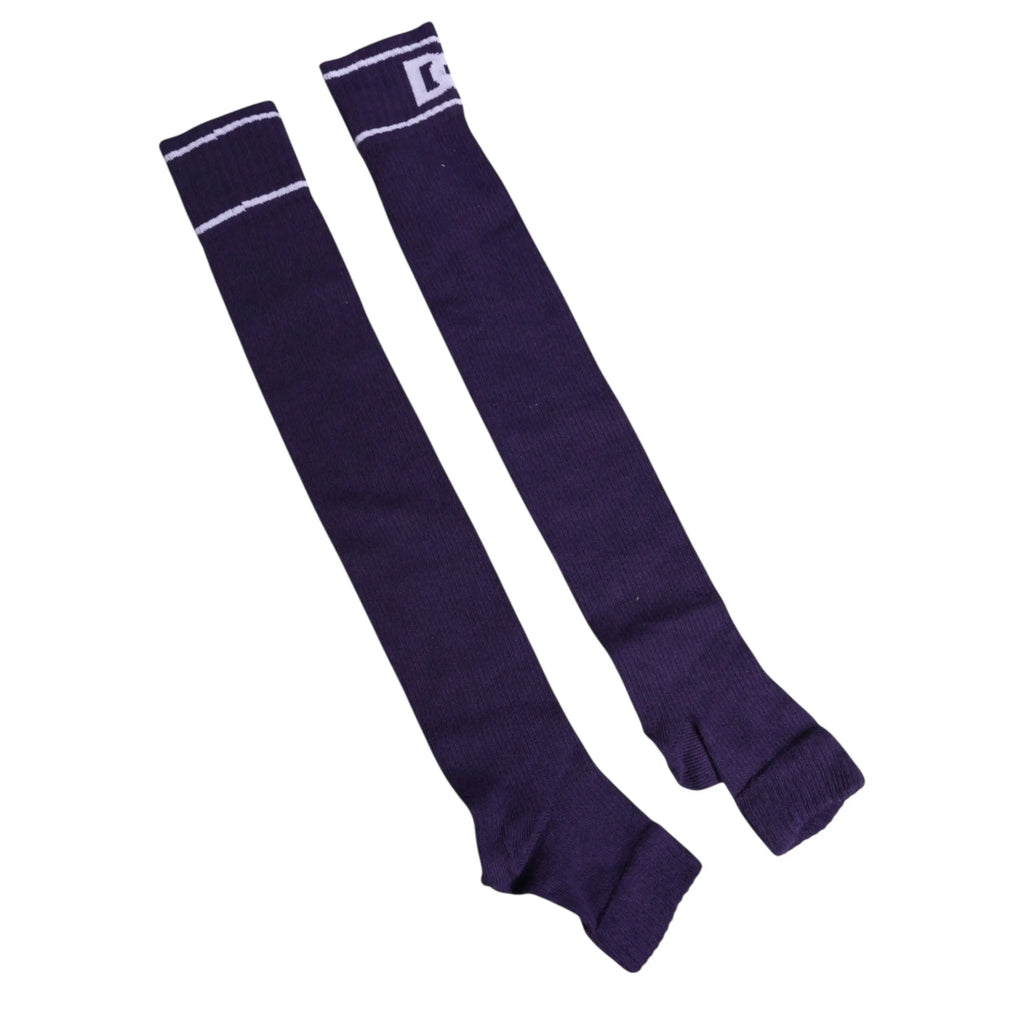 Chaussettes ouvert orteil en coton violet dolce gabbana avec logo dg et bordure blanche en marine jusquau genou