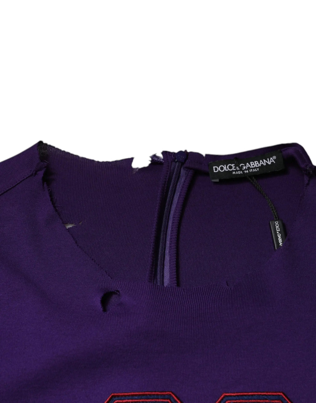 Dolce & Gabbana pull homme violet en coton avec fermeture éclair et broderie rouge détail rond col