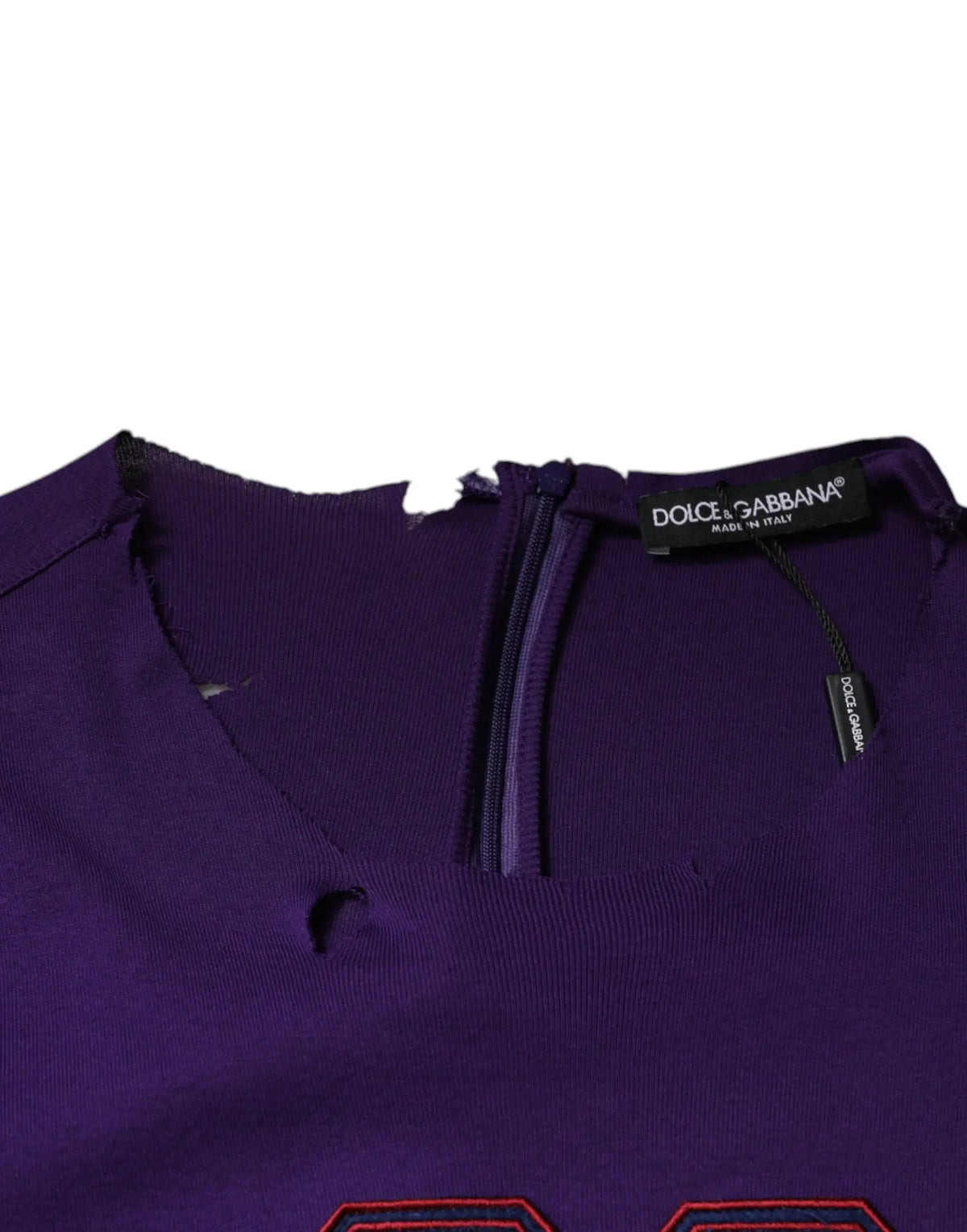 Dolce & Gabbana pull homme violet en coton avec fermeture éclair et broderie rouge détail rond col