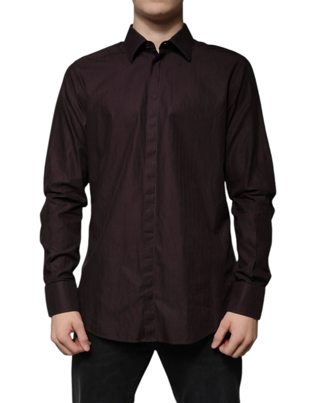 Chemise slim fit dolce & gabbana martini en coton violet à manches longues avec col classique et boutons sur le devant
