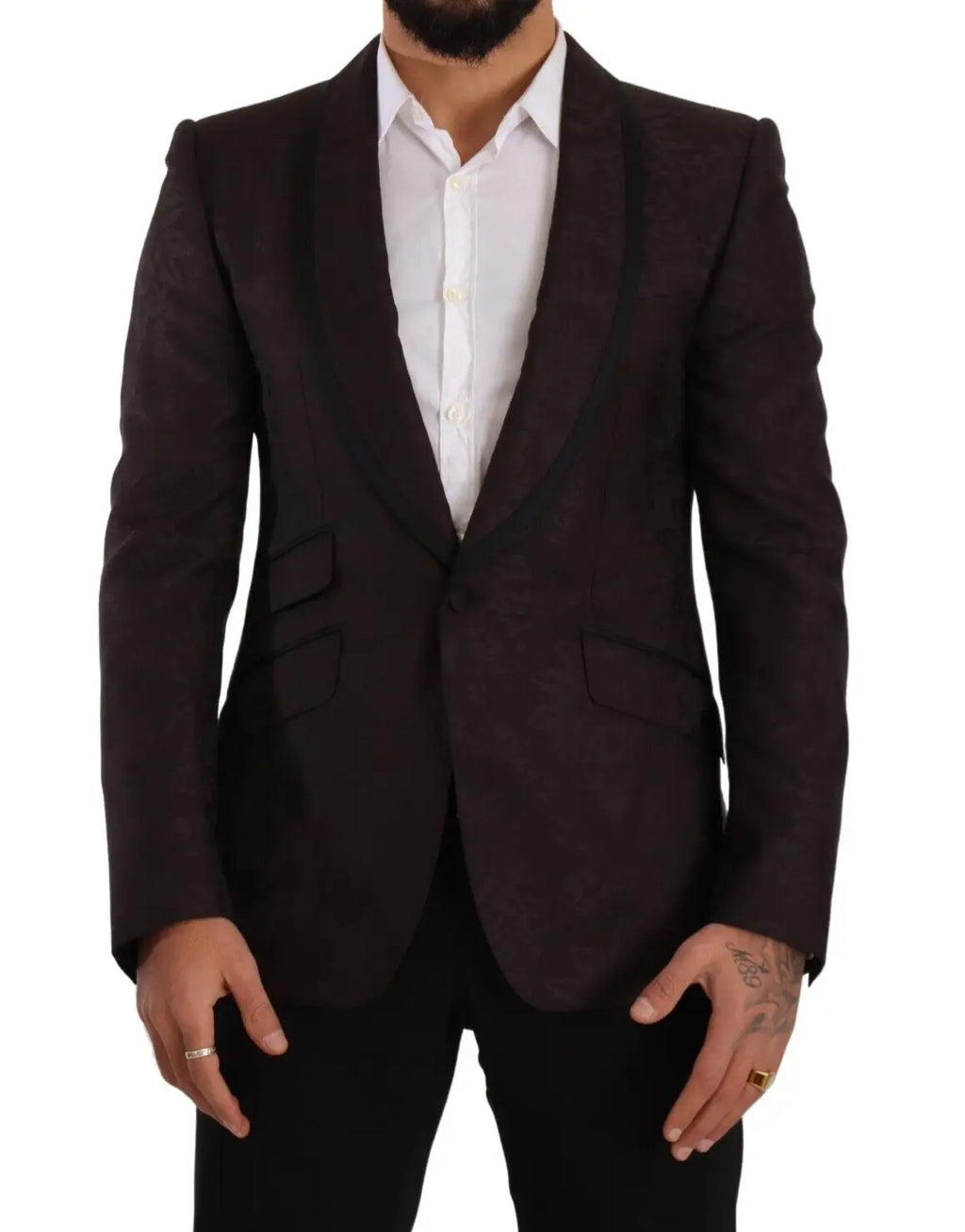 Blazer dolce & gabbana sicilia noir à simple boutonnière en jacquard violet avec revers en satin noir texturé subtil