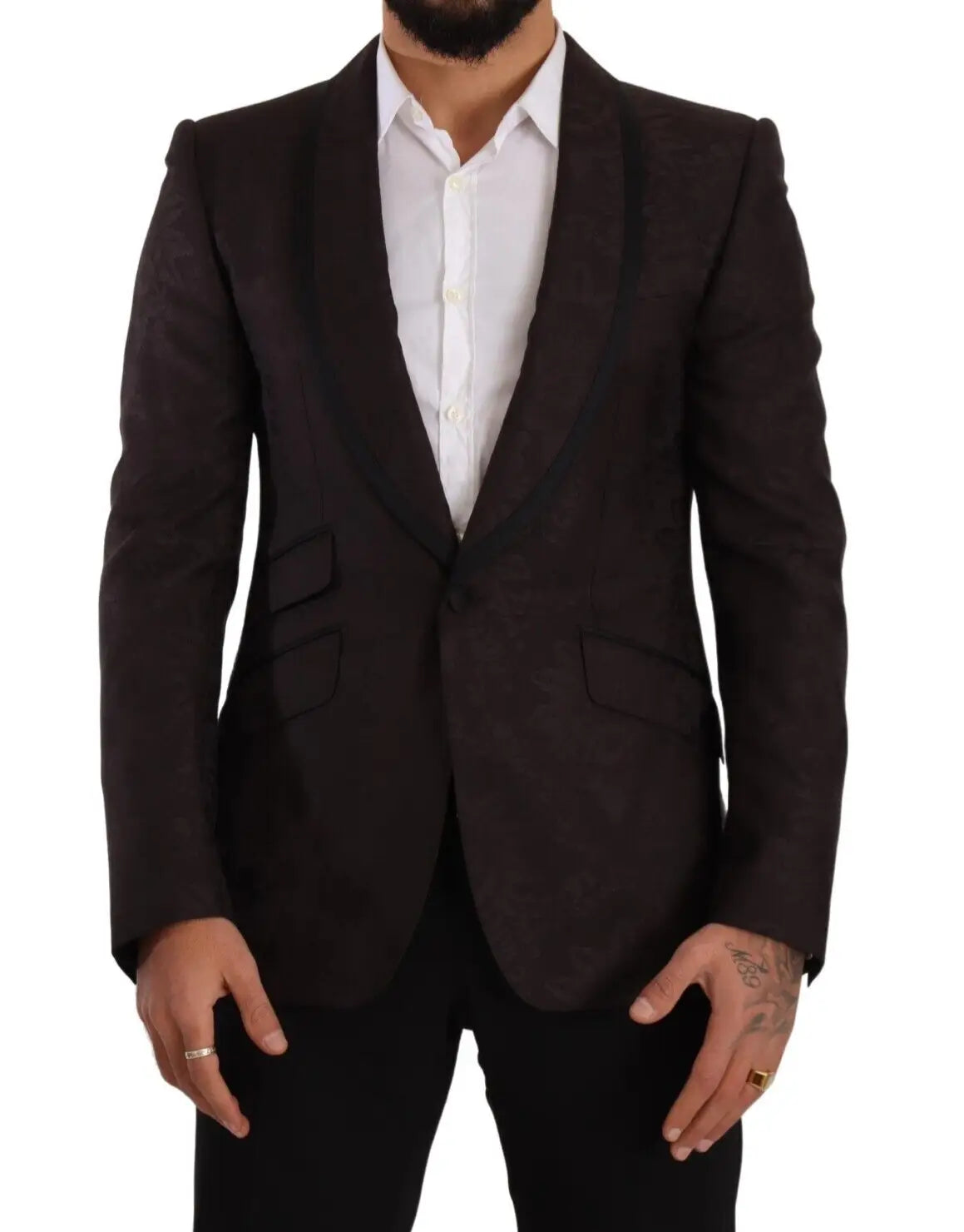 Blazer dolce & gabbana sicilia noir à simple boutonnière en jacquard violet avec revers en satin noir texturé subtil