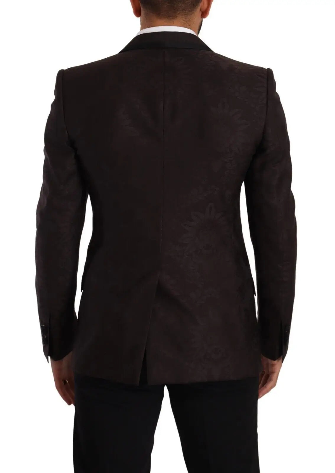 Blazer sicilia dolce & gabbana en laine texturée noire avec motif jacquard violet unique à simple boutonnage