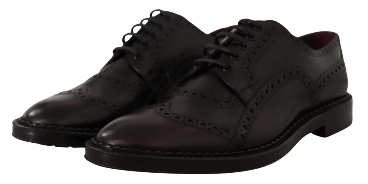 Chaussures formelles oxford wingtip en cuir noir avec motifs perforés détaillés et finition polie de dolce & gabbana