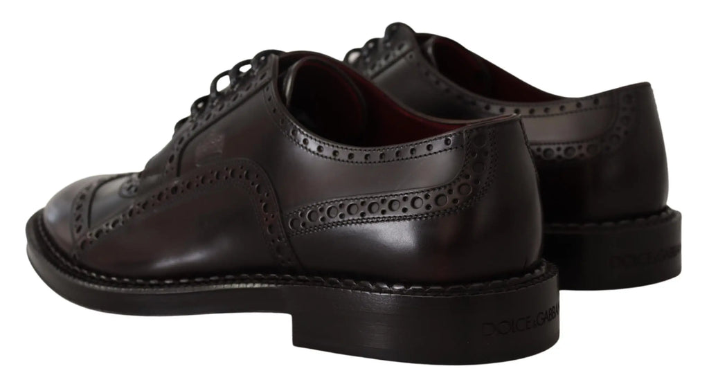 Dolce & gabbana purple leather oxford wingtip formal shoes with dark brown brogue perforated detailing and stitched welt