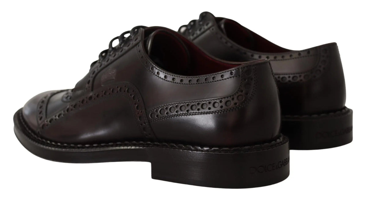 Dolce & gabbana purple leather oxford wingtip formal shoes with dark brown brogue perforated detailing and stitched welt