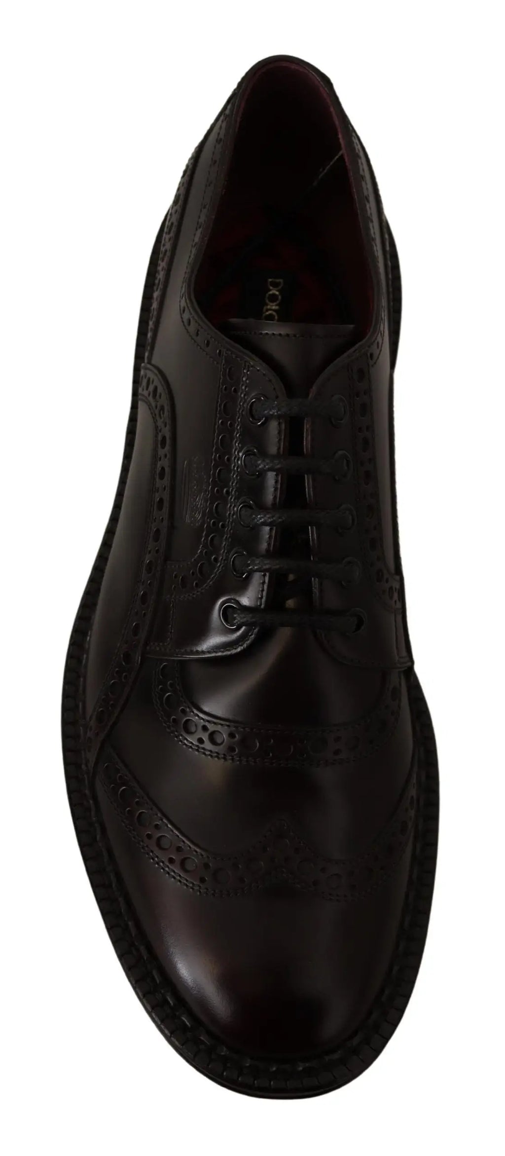 Chaussure oxford wingtip formelle en cuir violet dolce gabbana avec finitions perforées et cuir brillant noir