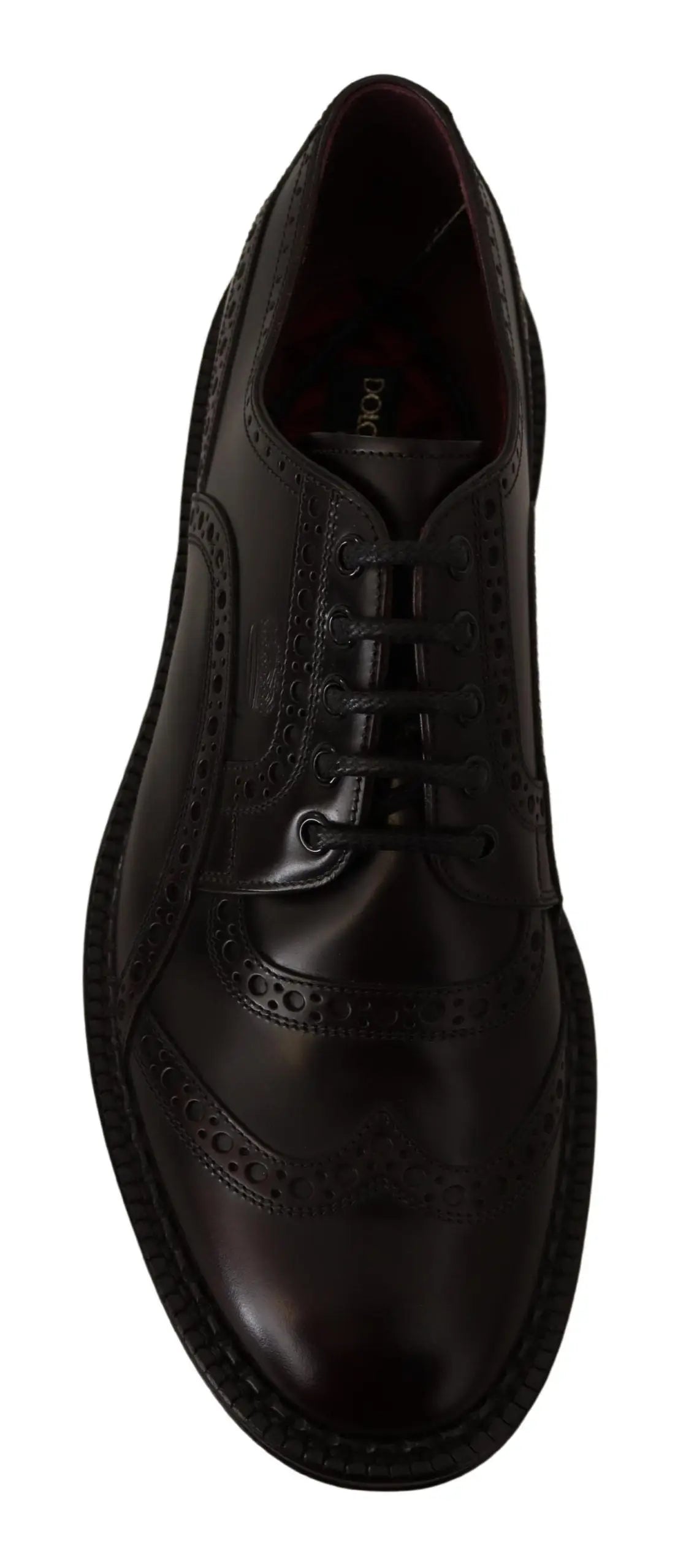 Chaussure oxford wingtip formelle en cuir violet dolce gabbana avec finitions perforées et cuir brillant noir