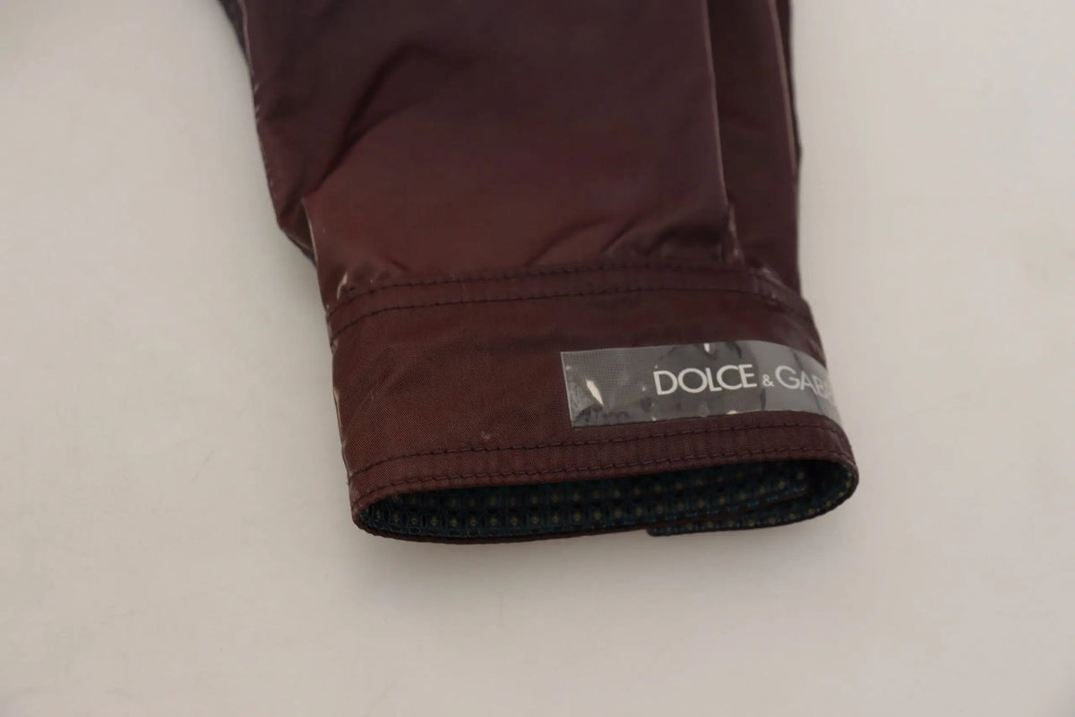 Manche marron dolce & gabbana en nylon avec doublure noire texturée du manteau motard violet collier