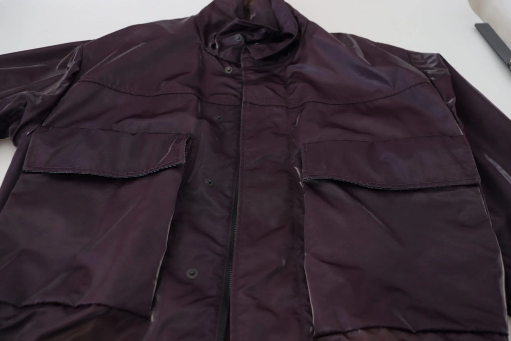 Dolce & Gabbana veste motard en nylon violet foncé avec capuche et deux grandes poches frontales imperméables