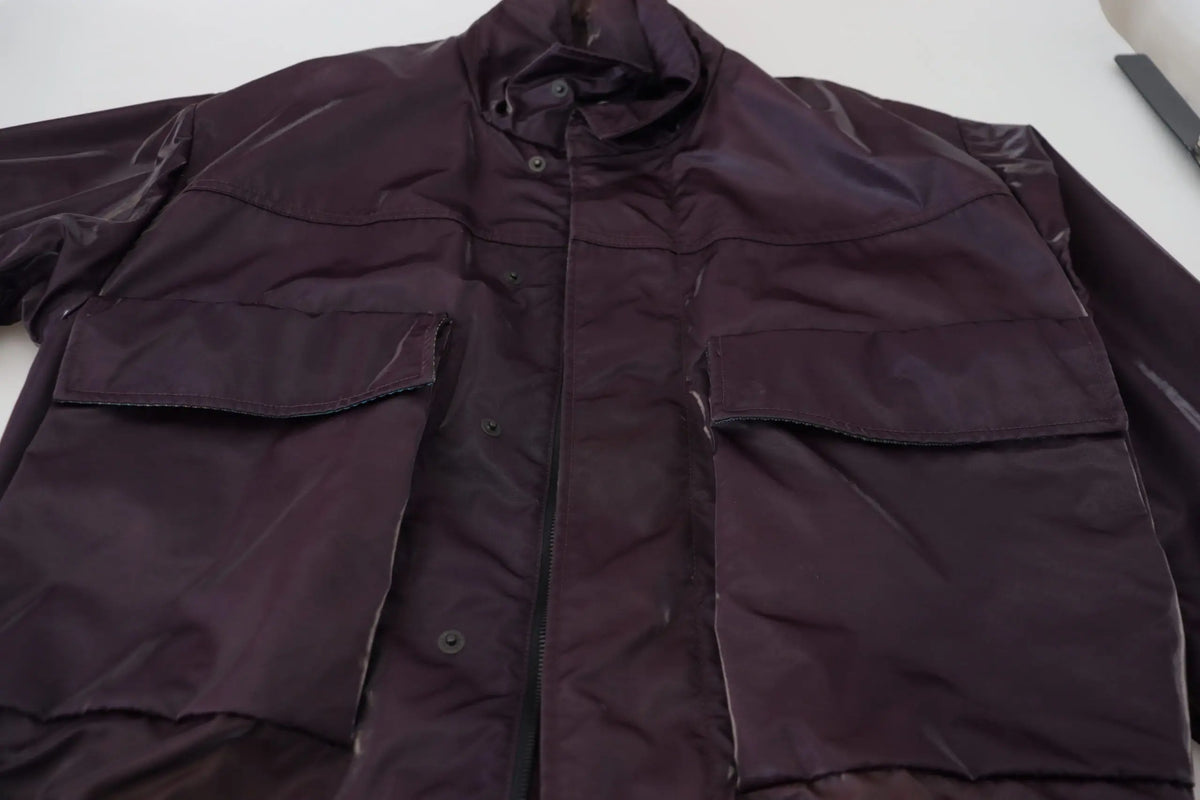 Dolce & Gabbana veste motard en nylon violet foncé avec capuche et deux grandes poches frontales imperméables