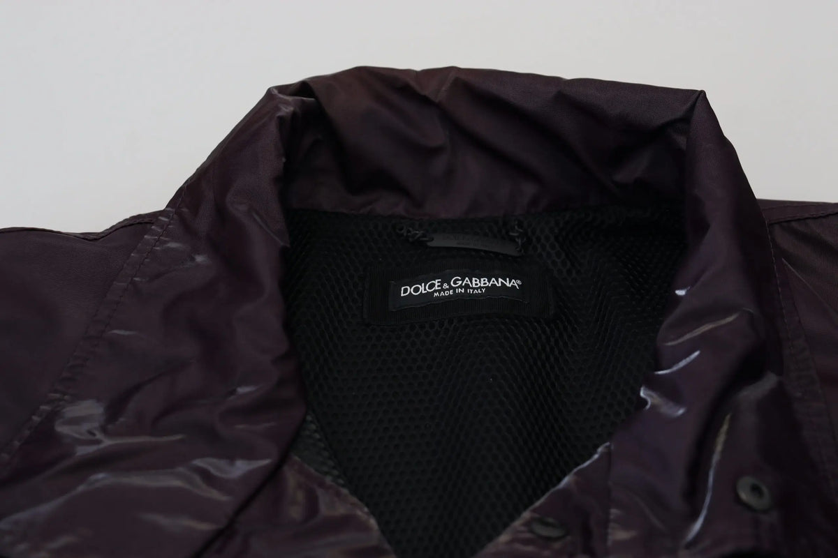 Veste biker dolce & gabbana en nylon violet foncé brillant avec doublure intérieure noire et col