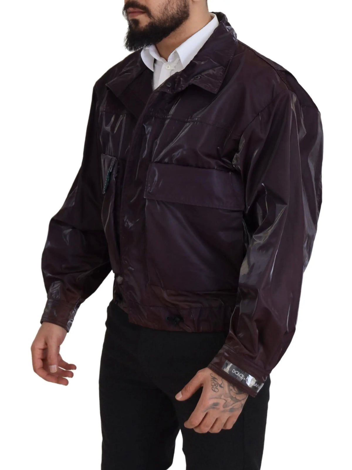 Veste bomber en nylon brillant violet foncé dolce gabbana avec panneaux réfléchissants et poignet marqué