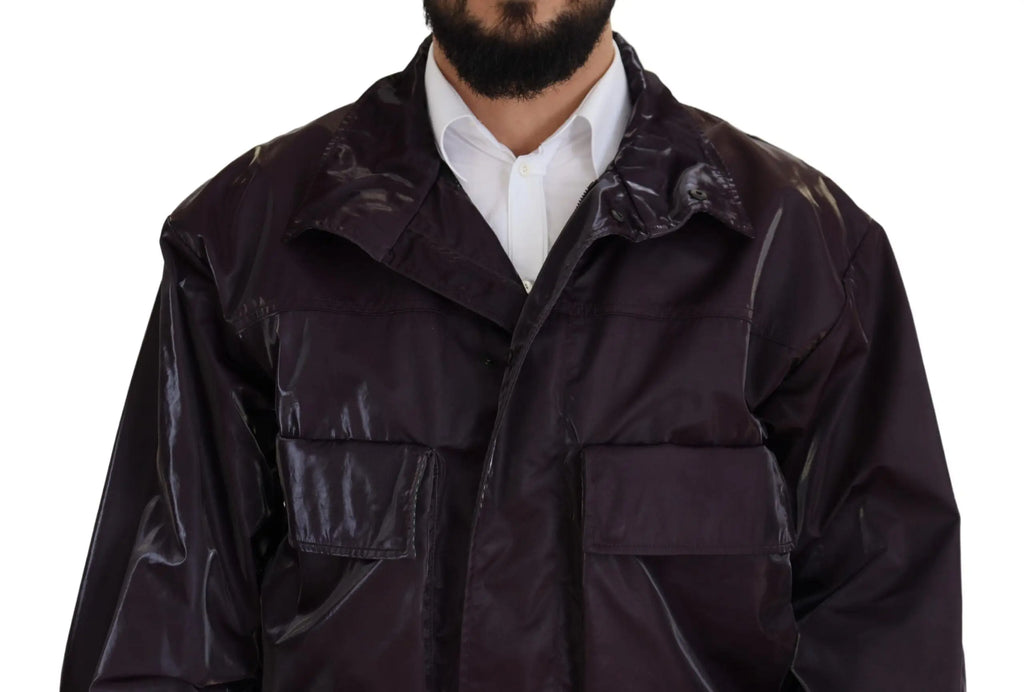 Veste noire brillante en nylon dolce gabbana avec col et deux poches avant style biker