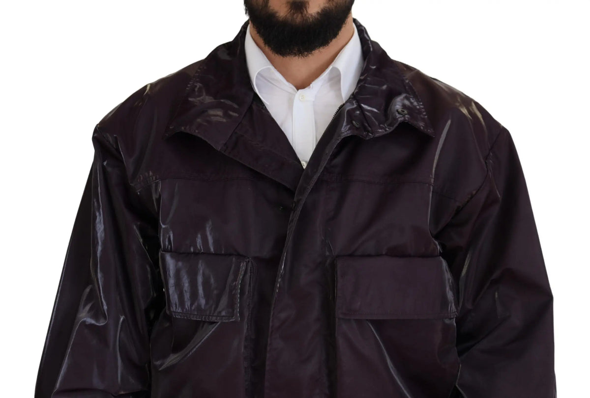 Veste noire brillante en nylon dolce gabbana avec col et deux poches avant style biker