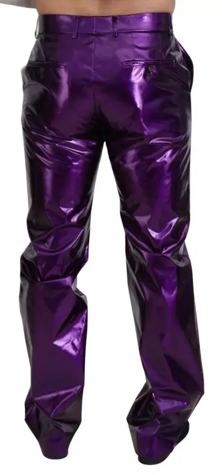 Pantalon homme dolce & gabbana violet brillant en tissu métallisé avec coupe droite et finition brillante