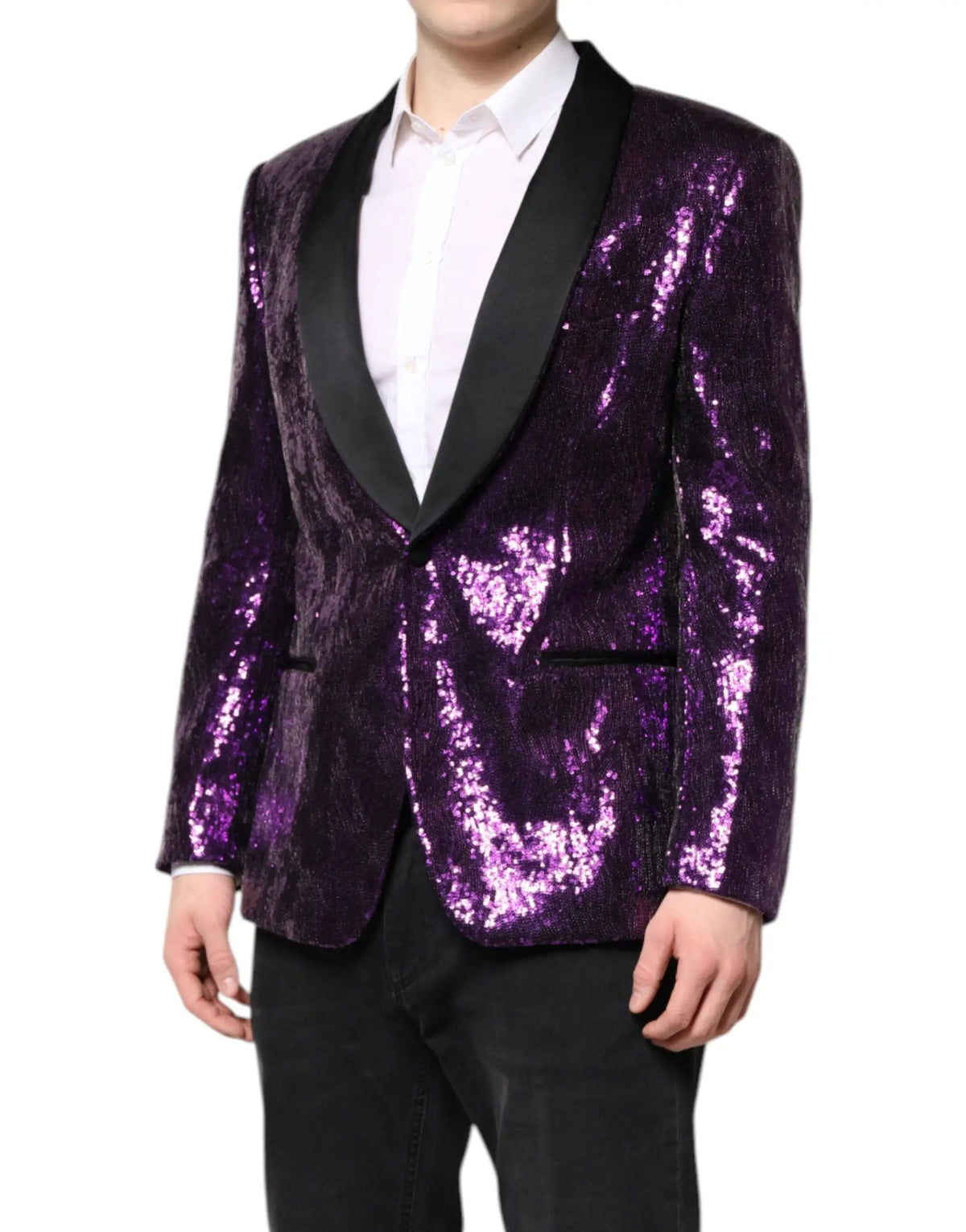 Dolce & Gabbana purple sicilia blazer à sequins avec revers en satin noir pour veste élégante