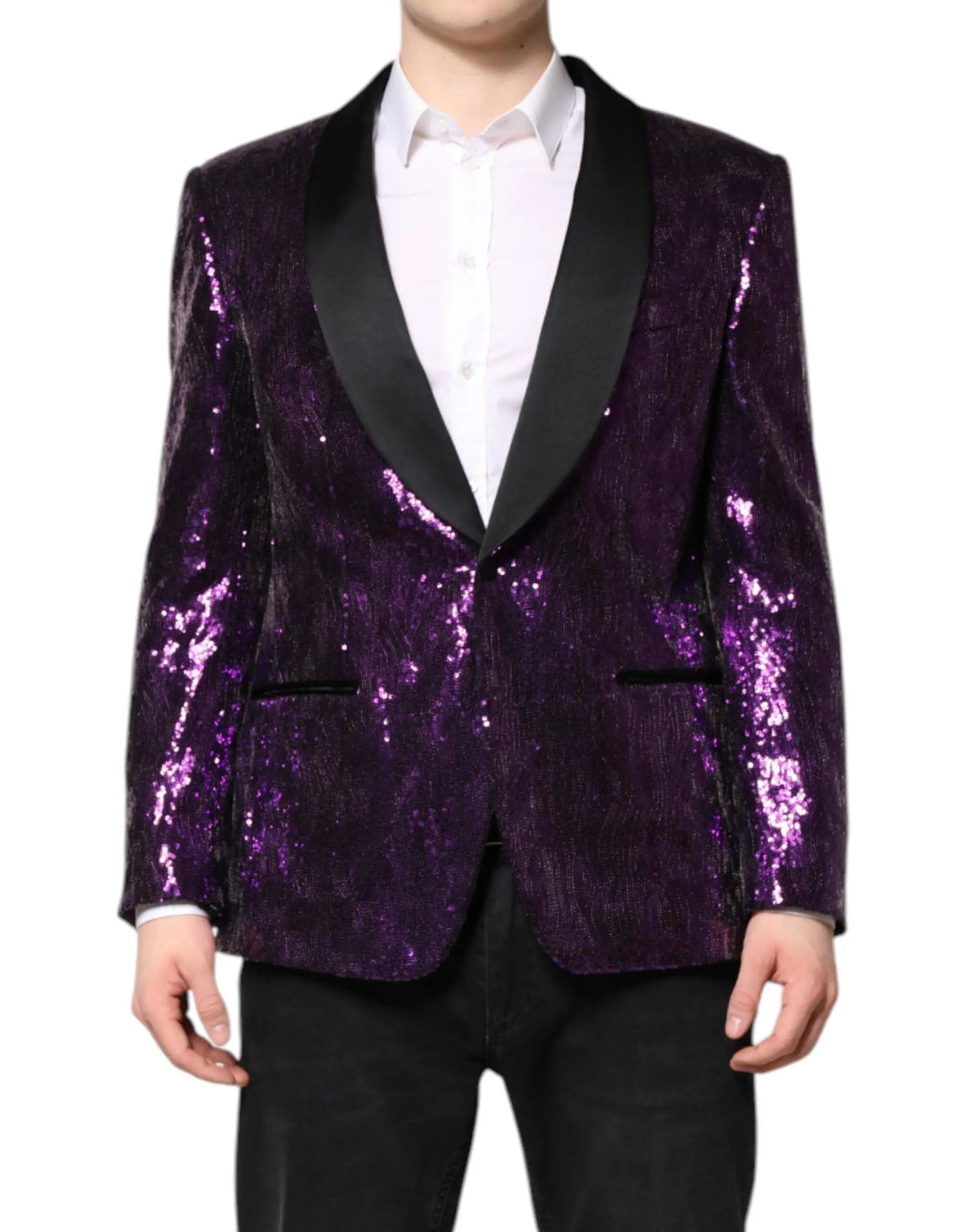 Veste dolce & gabbana sicilia violette à sequins avec revers en satin noir et effet scintillant