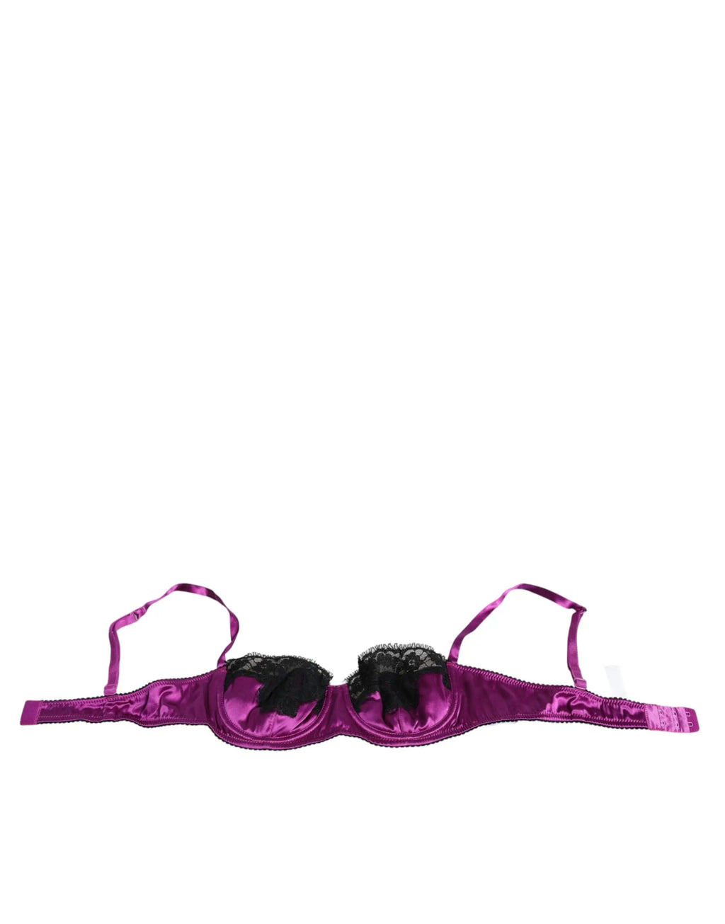 Soutien-gorge balconnet dolce & gabbana en satin violet avec bordure en dentelle noire sous armatures en soie