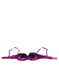 Soutien-gorge balconnet dolce & gabbana en satin violet avec bordure en dentelle noire sous armatures en soie