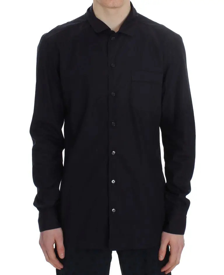 Chemise de pyjama lounge dolce & gabbana en coton noir à manches longues avec col classique et poche poitrine