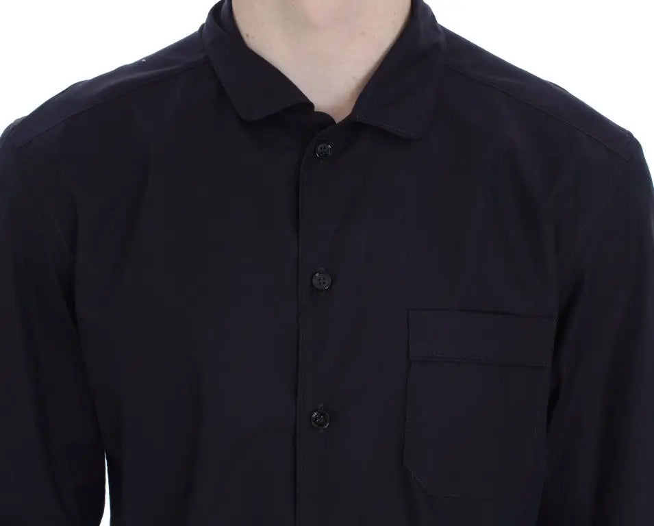 Chemise longue noire à manches boutonnées avec col classique et poche poitrine Dolce & Gabbana en coton pour pyjama lounge rayé violet