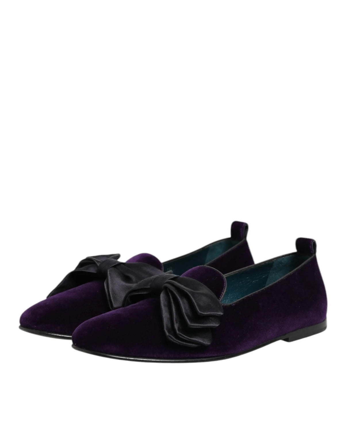 Dolce & gabbana mocassins slip on en daim violet avec nœud en satin noir sur le devant