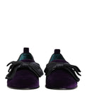 Dolce & gabbana purple suede cotton loafers with black satin bow and fringed detailing